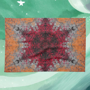 Digital Mandala Red Orange and Blue Tea Towel