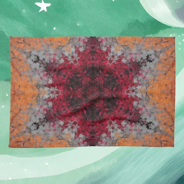 Digital Mandala Red Orange and Blue Tea Towel (Creator Uploaded)