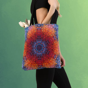 Digital Mandala Red Orange and Blue Tote Bag