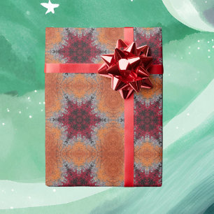 Digital Mandala Red Orange and Blue Wrapping Paper