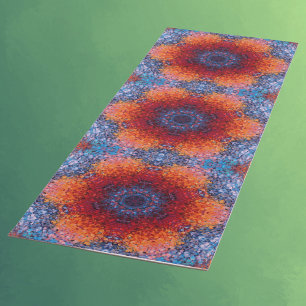 Digital Mandala Red Orange and Blue Yoga Mat