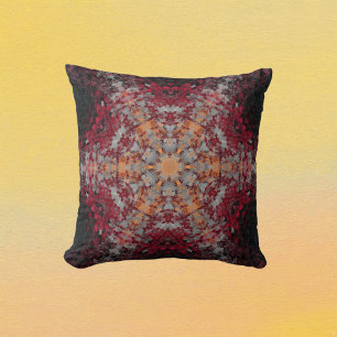 Digital Mandala Red White Orange and Black Cushion