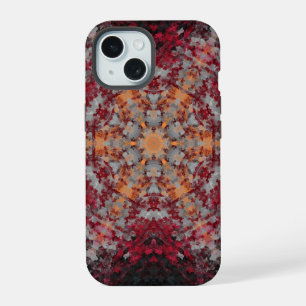 Digital Mandala Red White Orange and Black iPhone 15 Case