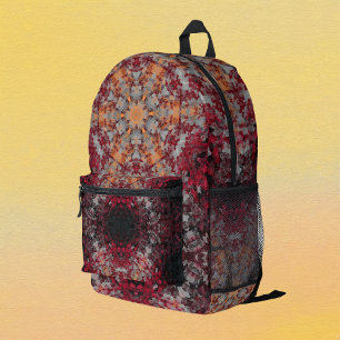 Digital Mandala Red White Orange and Black Printed Backpack