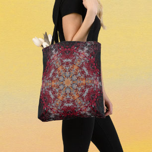 Digital Mandala Red White Orange and Black Tote Bag
