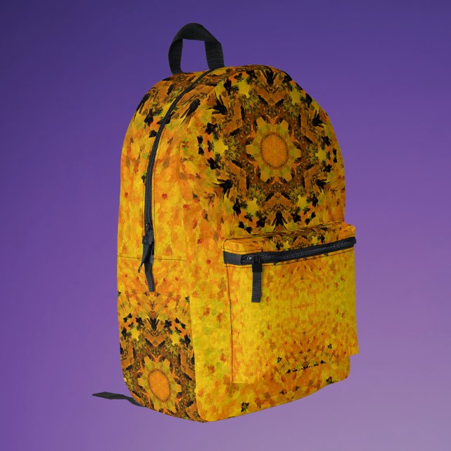 Digital Mandala Yellow and Black Printed Backpack (Creator Uploaded)