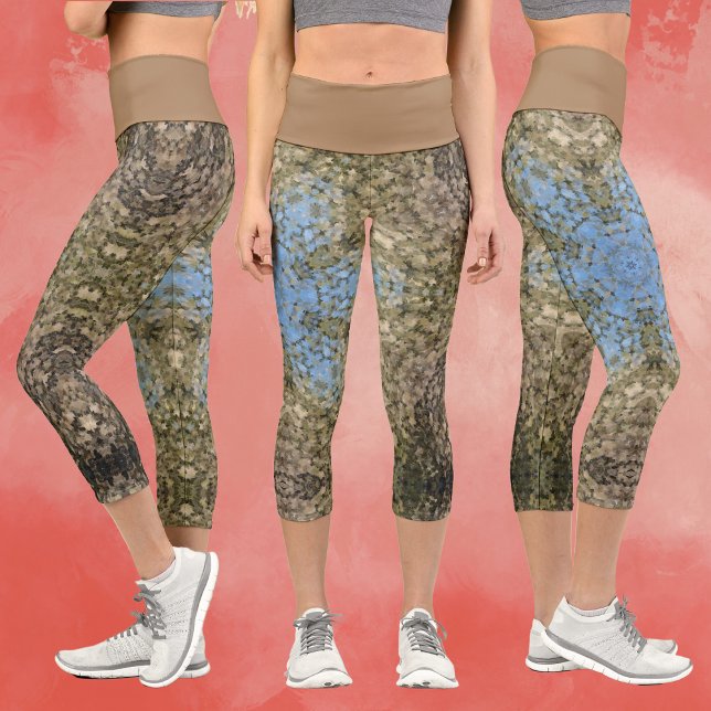 Digital Mandala Yellow and Blue Capri Leggings (Creator Uploaded)