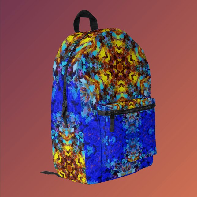 Digital Mandala Yellow and Blue Printed Backpack (Creator Uploaded)