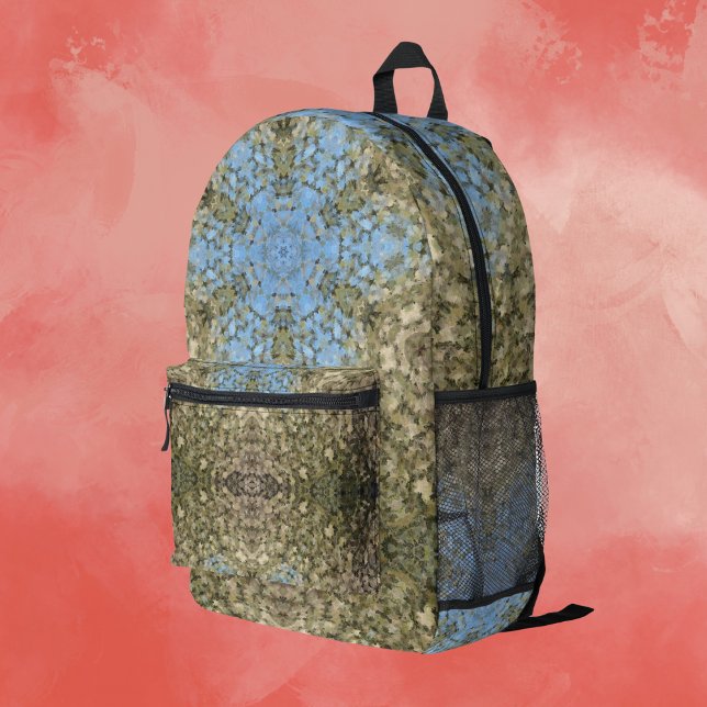 Digital Mandala Yellow and Blue Printed Backpack (Creator Uploaded)