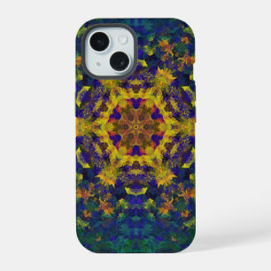 Digital Mandala Yellow Blue and Green iPhone 15 Case