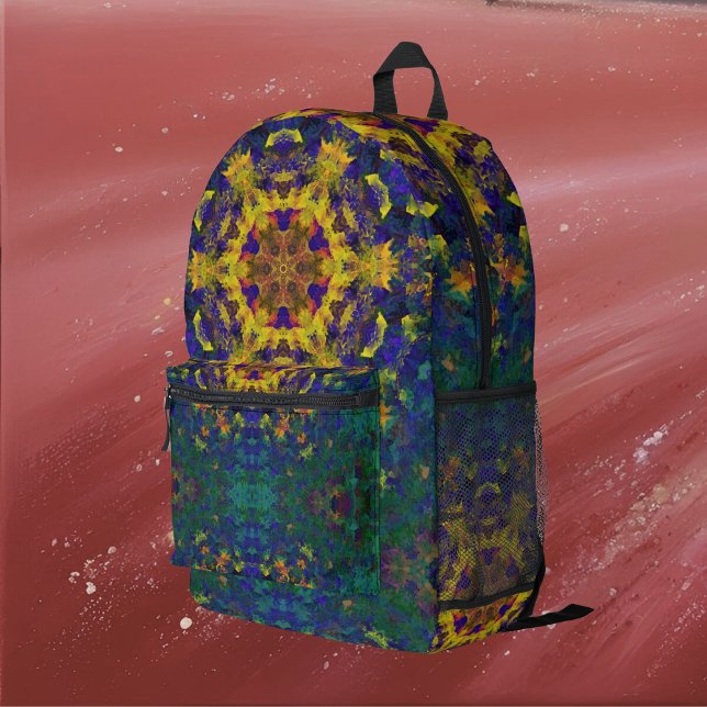 Digital Mandala Yellow Blue and Green Printed Backpack (Creator Uploaded)