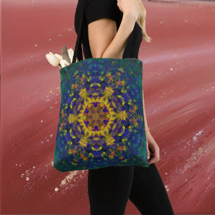 Digital Mandala Yellow Blue and Green Tote Bag