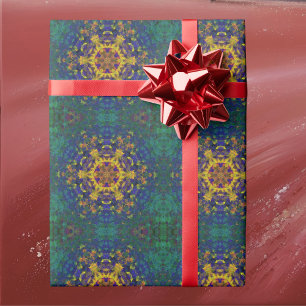 Digital Mandala Yellow Blue and Green Wrapping Paper