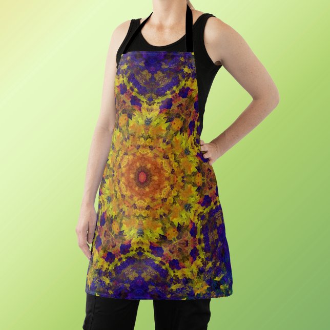 Digital Mandala Yellow Blue and Purple Apron (Creator Uploaded)