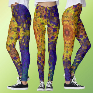 Digital Mandala Yellow Blue and Purple Leggings