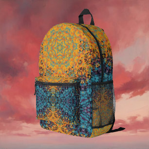 Digital Mandala Yellow Blue and Red Printed Backpack