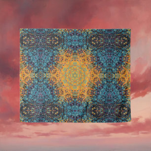Digital Mandala Yellow Blue and Red Tapestry