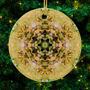 Digital Mandala Yellow Green and Black Ceramic Ornament