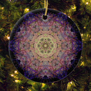 Digital Mandala Yellow Purple Blue and Black Ceramic Ornament