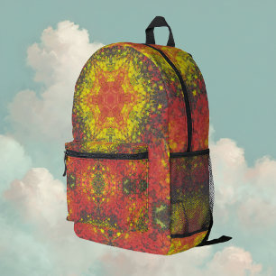 Digital Mandala Yellow Red and Black Printed Backpack
