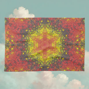 Digital Mandala Yellow Red and Black Tea Towel