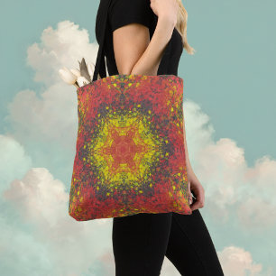 Digital Mandala Yellow Red and Black Tote Bag