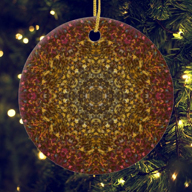 Digital Mandala Yellow Red and Pink Ceramic Ornament (Creator Uploaded)