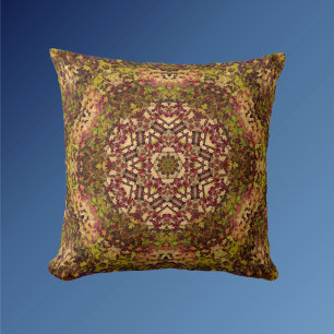 Digital Mandala Yellow Red and Purple Cushion