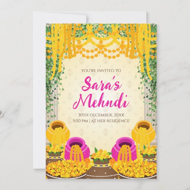 Digital Mehndi invitations as Dholki invitations (Front)
