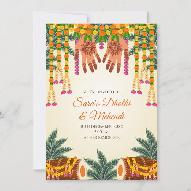 Digital Mehndi invite Digital Dholki invitations (Front)