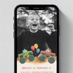 Digital Monster Truck Kids Photo Birthday Party Invitation<br><div class="desc">Rev up the fun with this adorable watercolor monster truck birthday invitation! Featuring a green monster truck soaring over muddy hills, festive balloons, and playful chequered flag bunting, this design is perfect for a little one’s big day. Ideal for kids ages 3–6, this invite sets the tone for a smashing...</div>