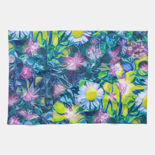 Digital Nature Floral, Daisy  Blues Tea Towel