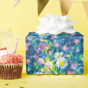 Digital Nature Floral, Daisy Blues Wrapping Paper