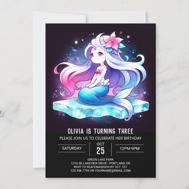 Digital Nautical Mermaid Birthday Invitation (Front)