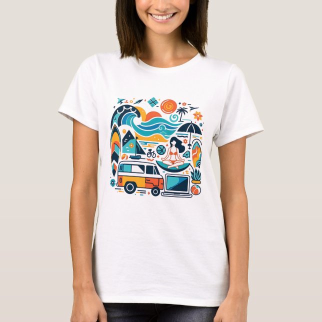 Digital Nomad Yoga Surfer Girl T-Shirt (Front)