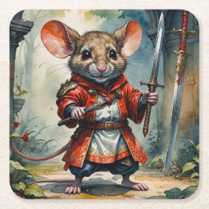 Digital Painting of a Ninja Warrior Mouse Square Paper Coaster