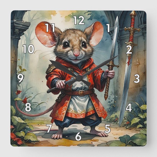 Digital Painting of a Ninja Warrior Mouse Square Wall Clock (Front)