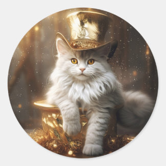 Digital painting of funny cat classic round sticker