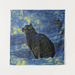 Digital painting Shambhala cat in Vincent Van Gogh Tapestry