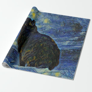 Digital painting Shambhala cat in Vincent Van Gogh Wrapping Paper