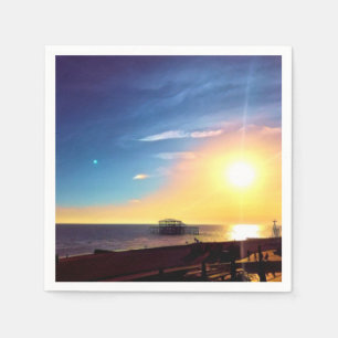 Digital Painting - Sunset over the West Pier Napkin