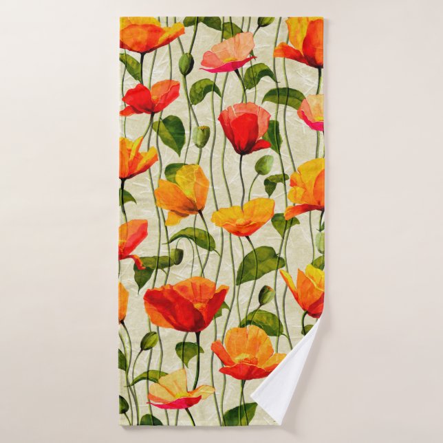 Digital paper poppies pattern bath towel (Bath Towel)