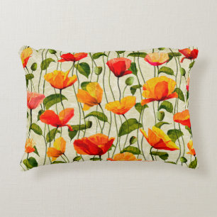 Digital paper poppies pattern decorative cushion