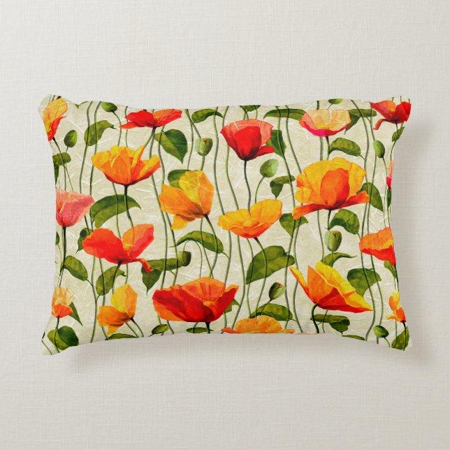 Digital paper poppies pattern decorative cushion (Front)