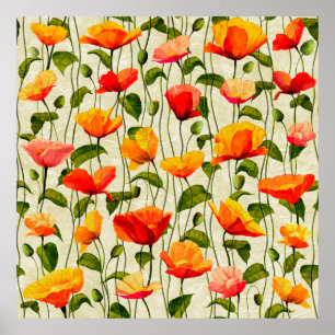 Digital paper poppies pattern poster