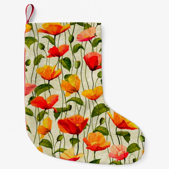 Digital paper poppies pattern small christmas stocking (Front)