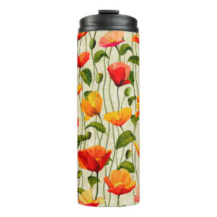 Digital paper poppies pattern thermal tumbler