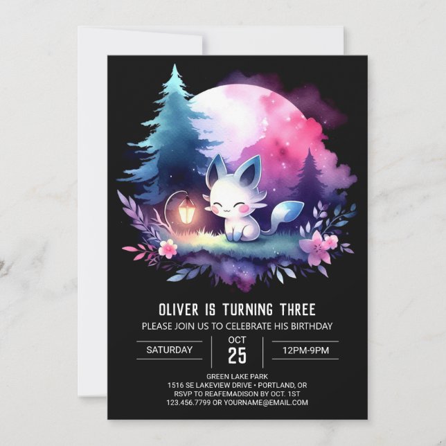Digital Pastel Cat Birthday Invitation (Front)