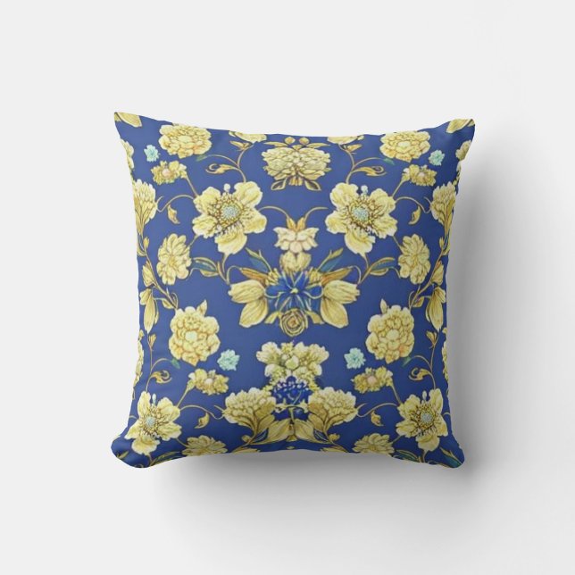 Digital Pattern Blue Floral Throw Pillow (Creator Uploaded)