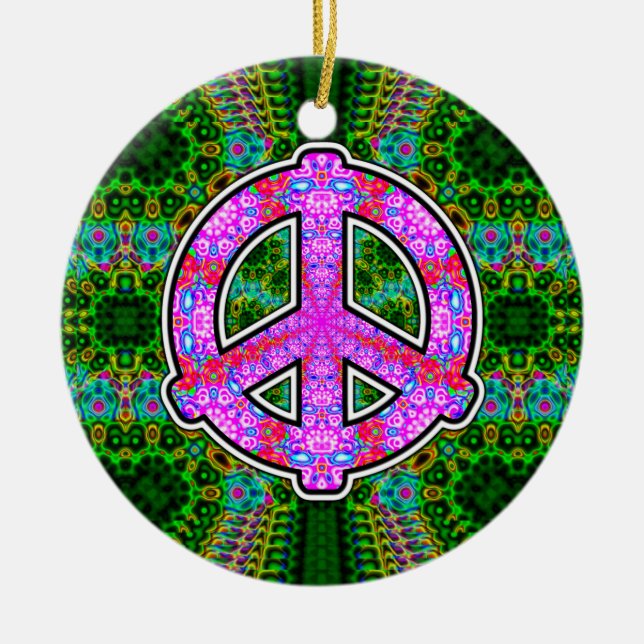 Digital Peace Sign Ceramic Ornament (Front)
